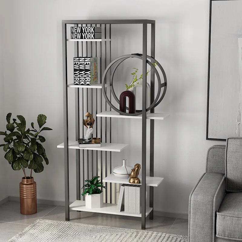 Modern Luxury Wrought Iron Gold Shelf Office Living Room Partition Multi-Layer Storage Display Floor Bookshelf Cabinet Rack