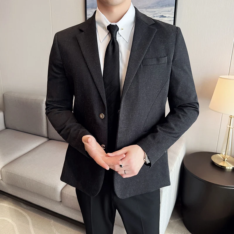 

Men's Blazer High Quality Breathable Linen Blazers For Man Simple Plain Color Magnetic Buttons Slim Fit Business Suit Coats Men