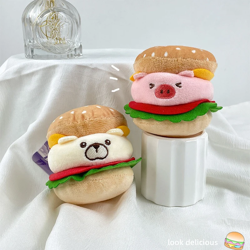 1PC Cartoon Plush Doll Keychain Bear Pig Burger Capybara Pendant Bag Hanging Animal Keyring For Women Backpack Decoration