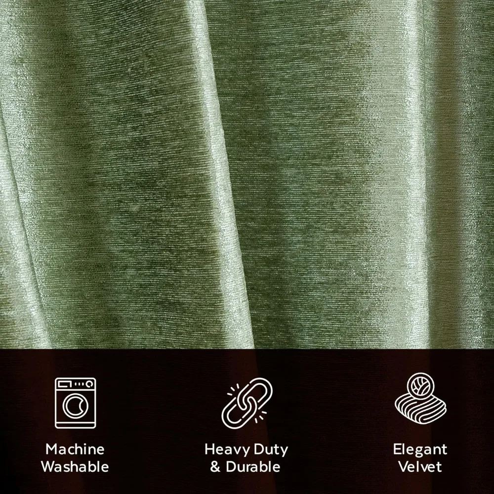 Handgefertigte olivgrüne Samtvorhänge, linierte Vorhänge mit Ringplatte für Fenster und Tür, 43" B x 84" L, Vintage-Vorhänge für Schönheit und S