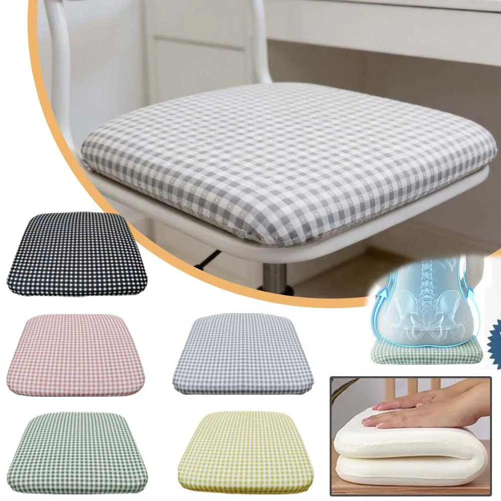 

Summer Cooling Memory Foam Seat Cushion Plaid Pattern Removable Chair Pad for Wheelchair Kitchen Desk Rocking Chair Home Office