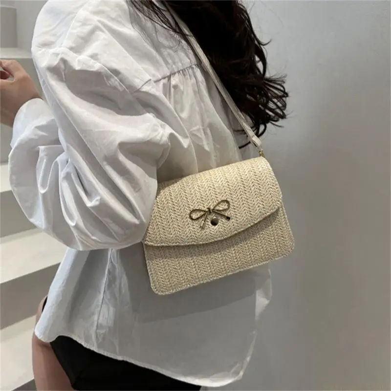 X90D Stylish Straw Shoulder Bag for Women Simple and Elegant Crossbody Bags Casual Satchel Beach Bag for Shopping and Travel