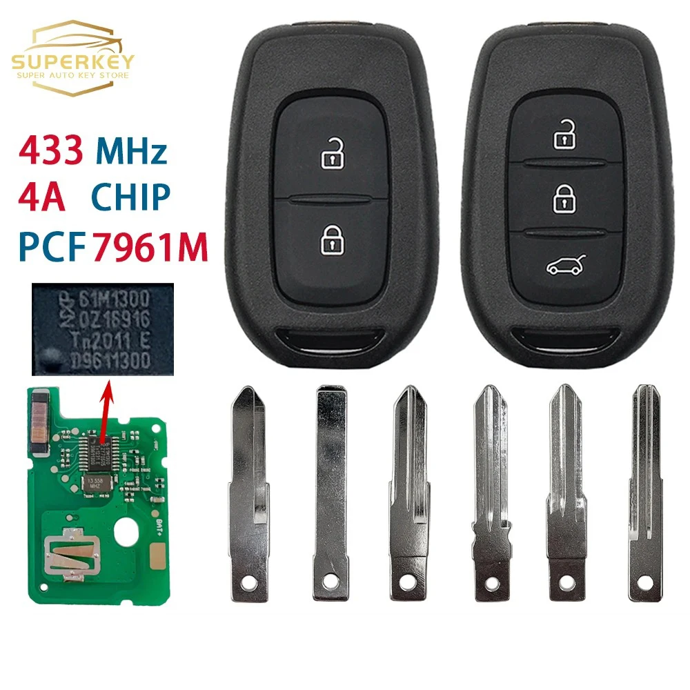 

2/3 Buttons 433MHZ Remote Car Key OEM PCF7961M 4A Chip For Renault Dacia Logan 2 Sandero Lodgy Dokker Trafic Clio4 Duster Kiwid