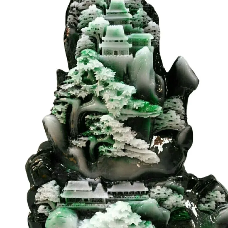 Jade landscape jadeite hibiscus stone, handicraft rare stone rough stone, stone carving home office housewarming gift