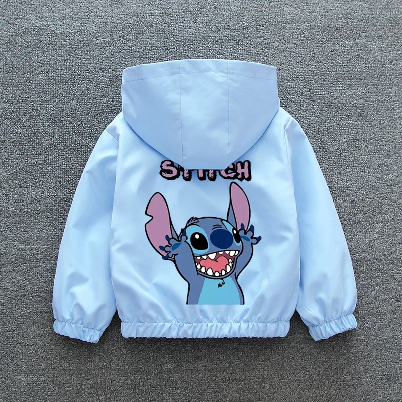 Lilo and Stitch Children Girls Hooded Jacket Coat 2024 Autumn Baby Boy Cartoon Zipper Long Sleeve Casual Clothing Kids Outerwear