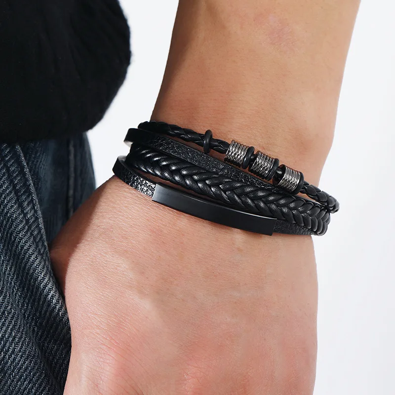 Fashion Black Leather Bracelet For Men Charm Magnetic Braided Punk Rock Man Bracelet Cuff Bracelets Men Pulseira Masculina