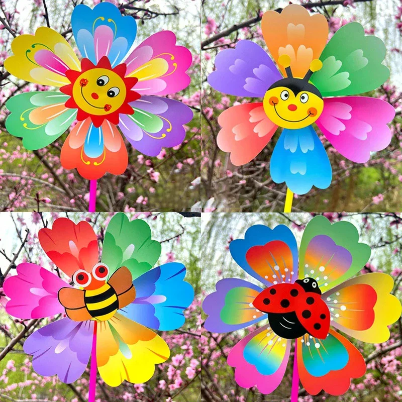 1 Stuks Cartoon Bloemvormige Insect Handheld Windmolen Huis Tuin Decoratie Wind Spinner Zweefmolen Yard Decor Outdoor Kid Speelgoed