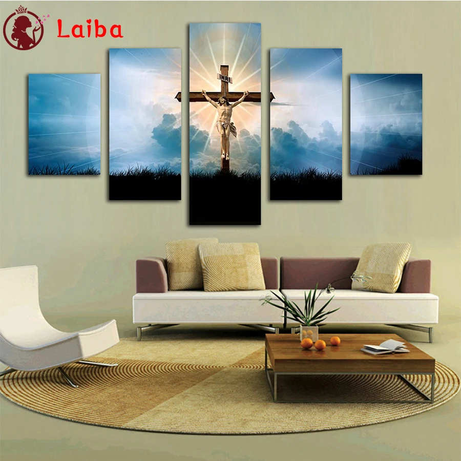 

Diamond Mosaic religion jesus cross Picture Of Rhinestone Diamond Painting Cross Stitch Embroidery Needlework Wall Art 5pcs