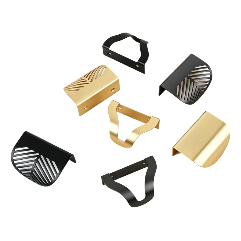 1PCS Brass Invisible Punch-Free Handle 60mm ~ 117mm Length Leaf-shaped Furniture Drawer Handle Hidden Cabinet Handle Accessories