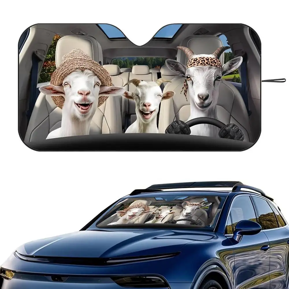 

The Boer Goat Family Car SunShade Windshield Foldable Three-layer Insulation Sunshade By Suction Cup Blocks UV Rays Sun