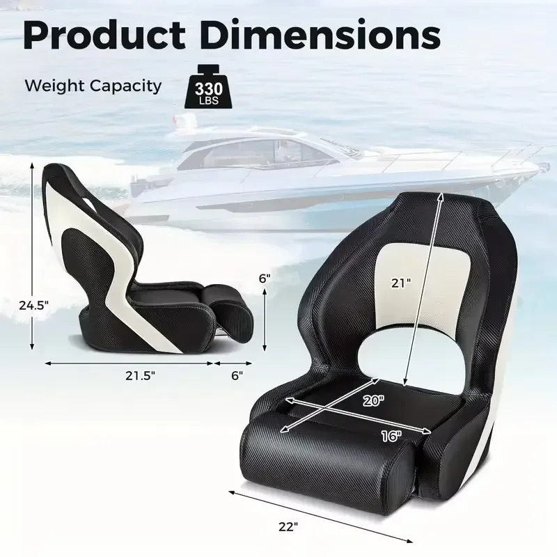 Luxury Waterproof Boat Seat Flip Up Captain Chair Marine Fishing Yacht Deck Cushion High Back Swivel Folding Seat