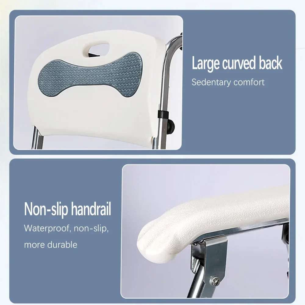 Adjustable Bath Bench with Backrest and Armrests, Portable Shower Chair for The Elderly and Disabled, Commode Stool Shower Stool