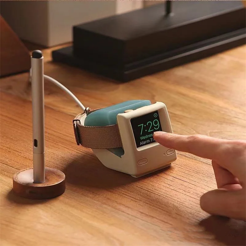 Suporte de Carregador de Silicone para Apple Watch, Suporte de Mesa, Suporte de TV Retro, Série iWatch 8 7 6 SE 5 4, 49mm, 45mm, 44mm, 41mm, 42mm, 38mm