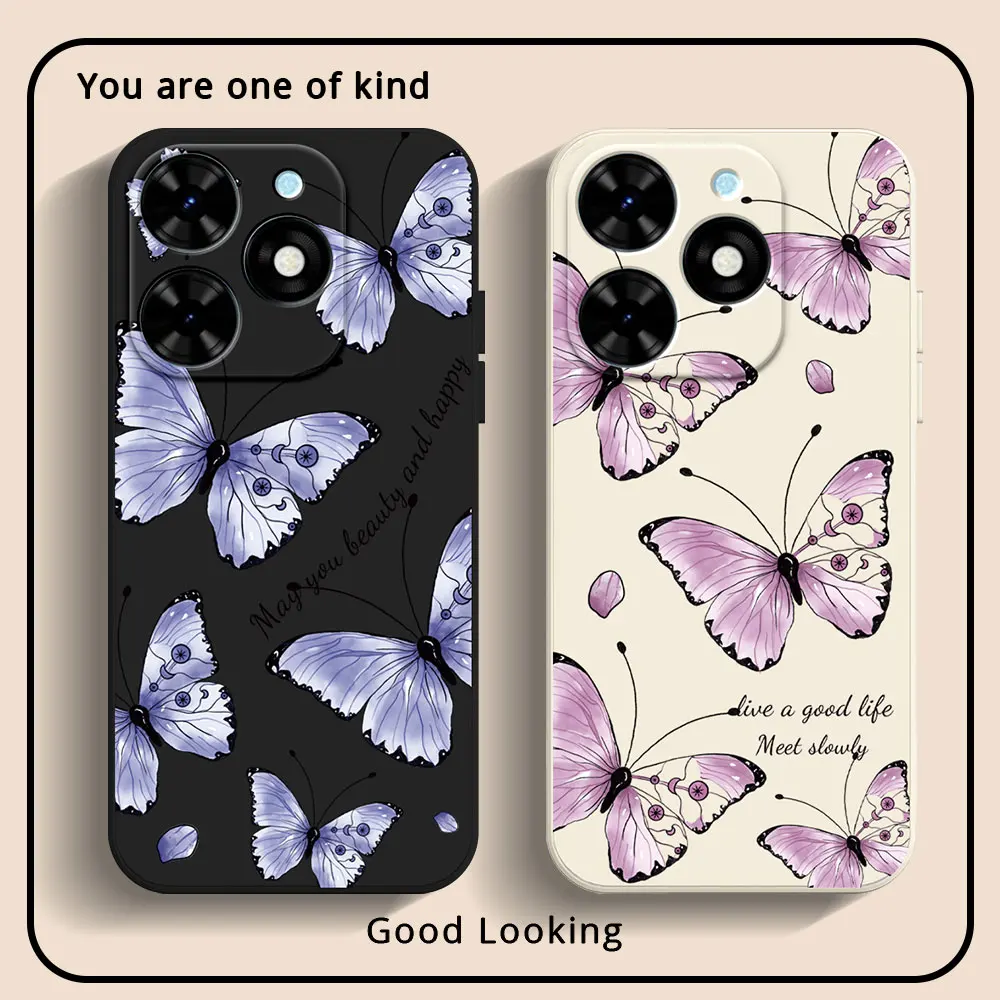 Butterfly Case For Tecno Spark Go 2024 2023 2022 Spark 10C 20C 8C KE5 Pova 5 Pro Pop 7 8 Pro LC8 Shockproof Soft Silicone Cover