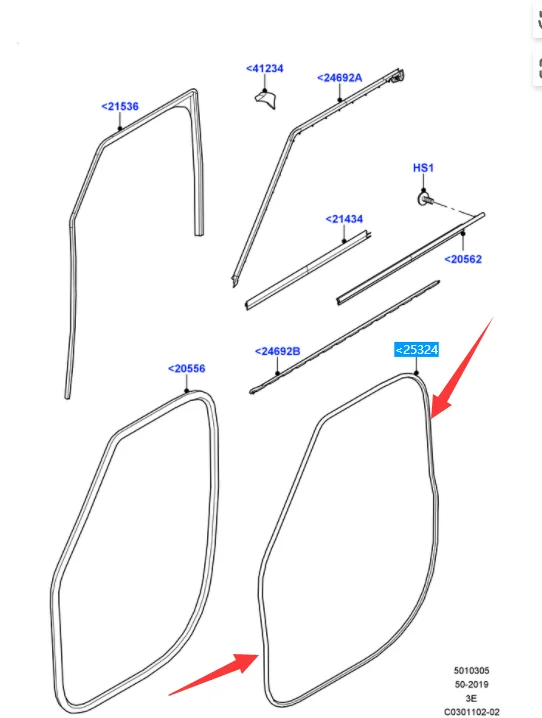 Selo de porta para Land Rover Defender 110, LR129805, LR163132, 2020-2023