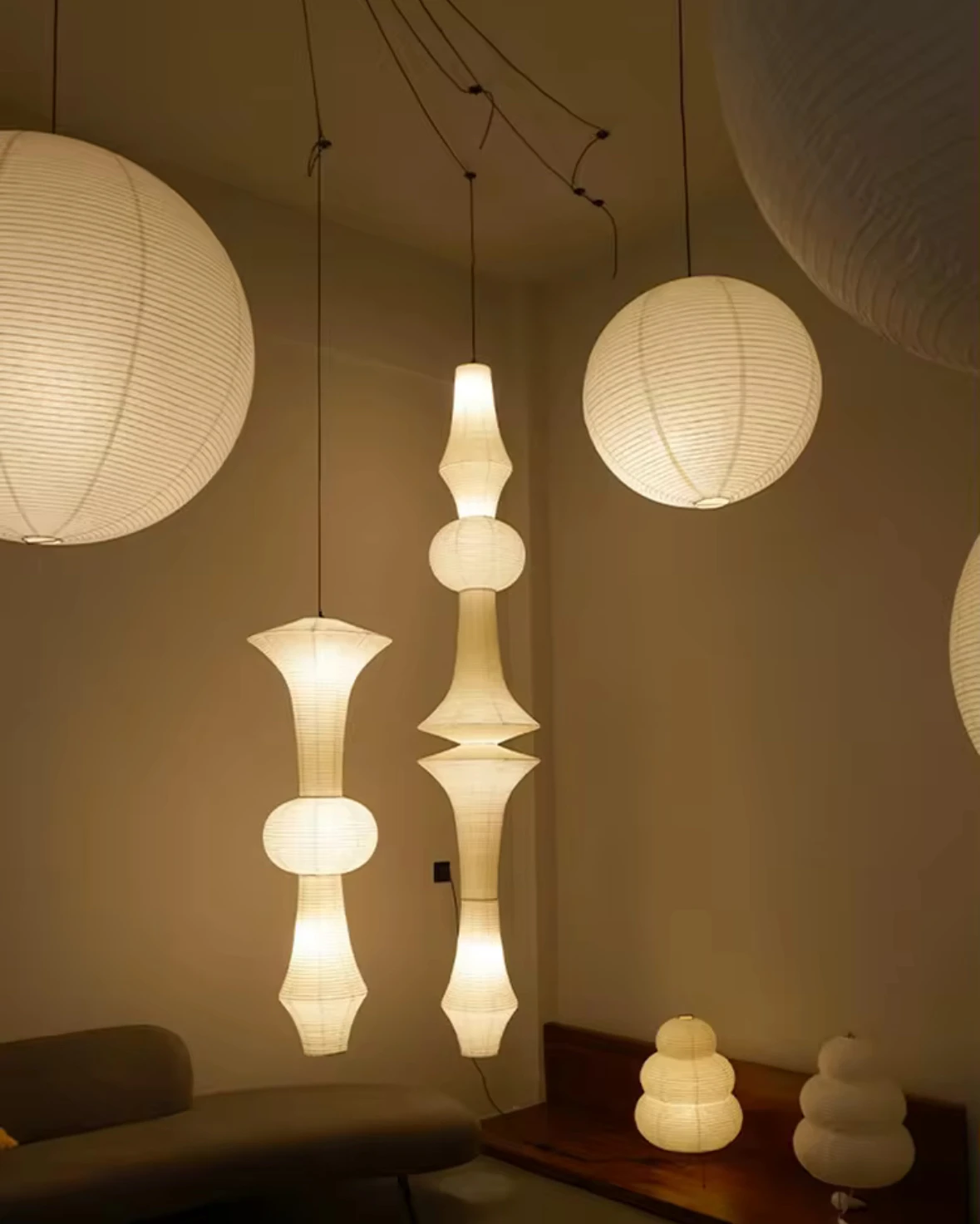 nordic wabi sabi vento arroz papel led luzes pingente sala de estar quarto canto lustre duplex loft decoracao casa lampada cabeceira 01