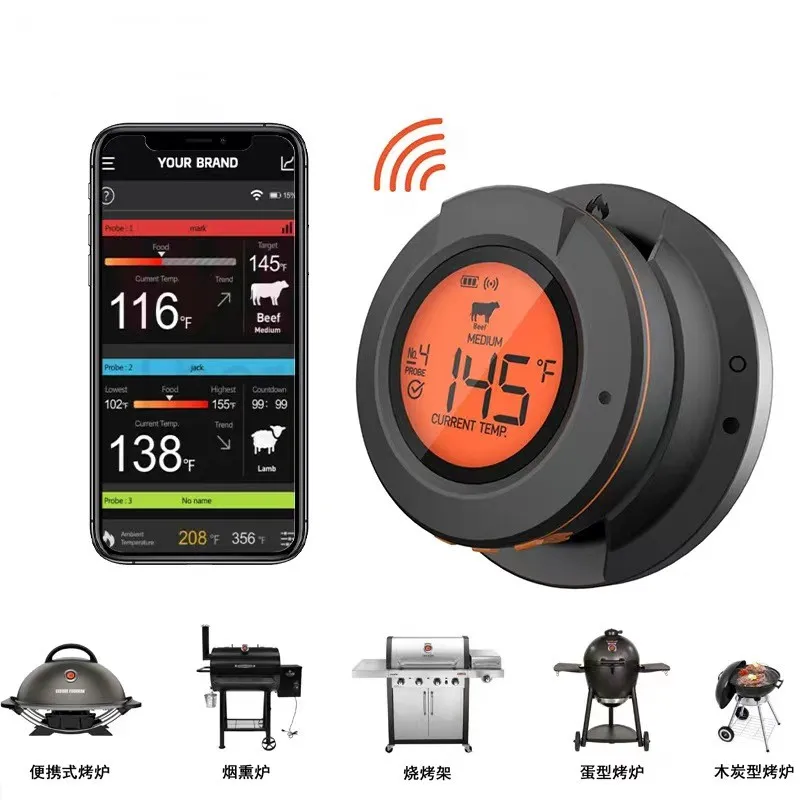 Draadloze Digitale Bluetooth Smart Bbq/Oven Grill Vlees Thermometer 2 In 1 Voor Vlees Voedsel Roker Bbq Houtskool Grill En Oven Roker
