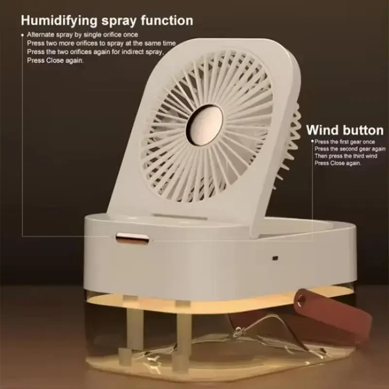 

Summer Home Appliance Desktop Fan with Night Light 4000mAh 2.5L Dual Spray Humidifying Fan 3 Speeds Water Mist Fans