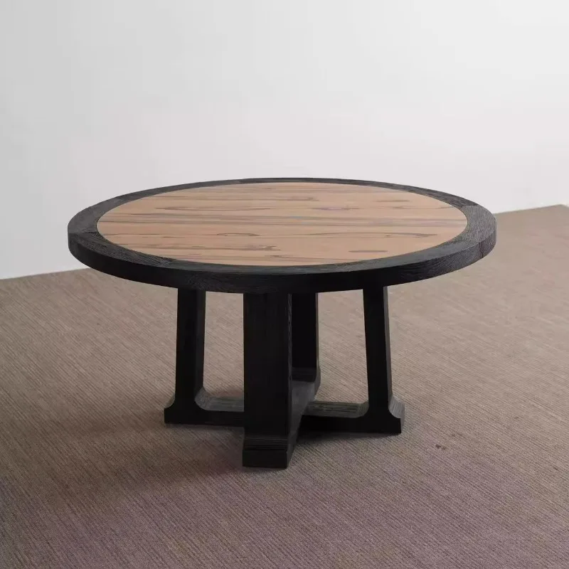 

Medieval style solid oak round dining table, French retro simple table and chair combination, suitable for family dining hotels