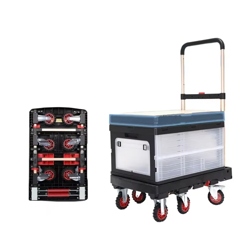 

200kg Foldable Portable Handcart Plastic Household Trolley Small Push Cart Carrying Goods Flatbed Short Distance Moving Trailer