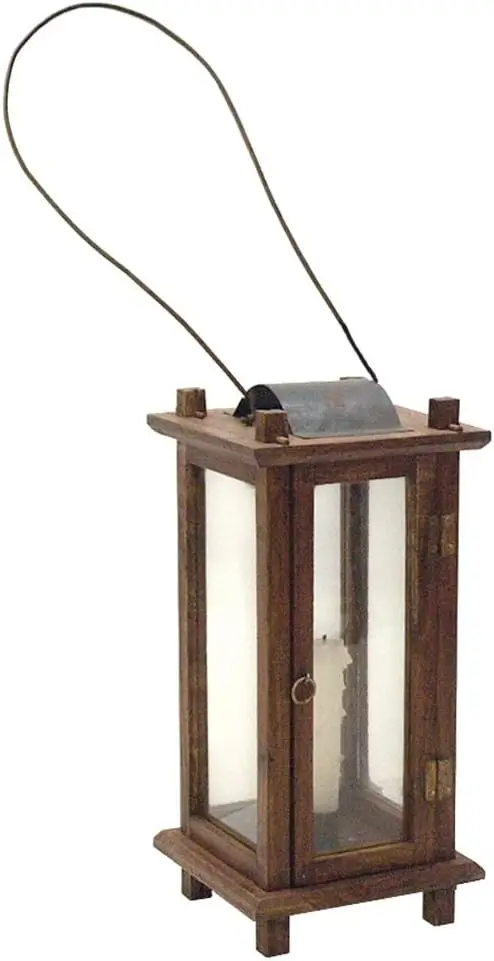 

Mango Wood and Tin12-1/2 Colonial Rustic Early American Lantern - Antique Reproduction