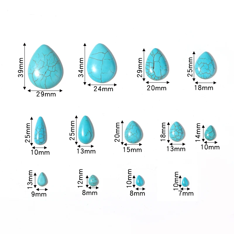 10pcs/Lot Waterdrop Shape Natural Stone Turquoises Cabochons Beads Flatback Scrapbooking Domes Cabochon Cameo for Jewelry Making