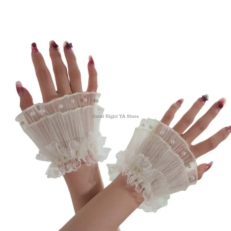  Stretchy Photography Props Cuff Sleeves With Artificial Pearls Lace Flower Faux Sleeves For Women Teens Daily Wear