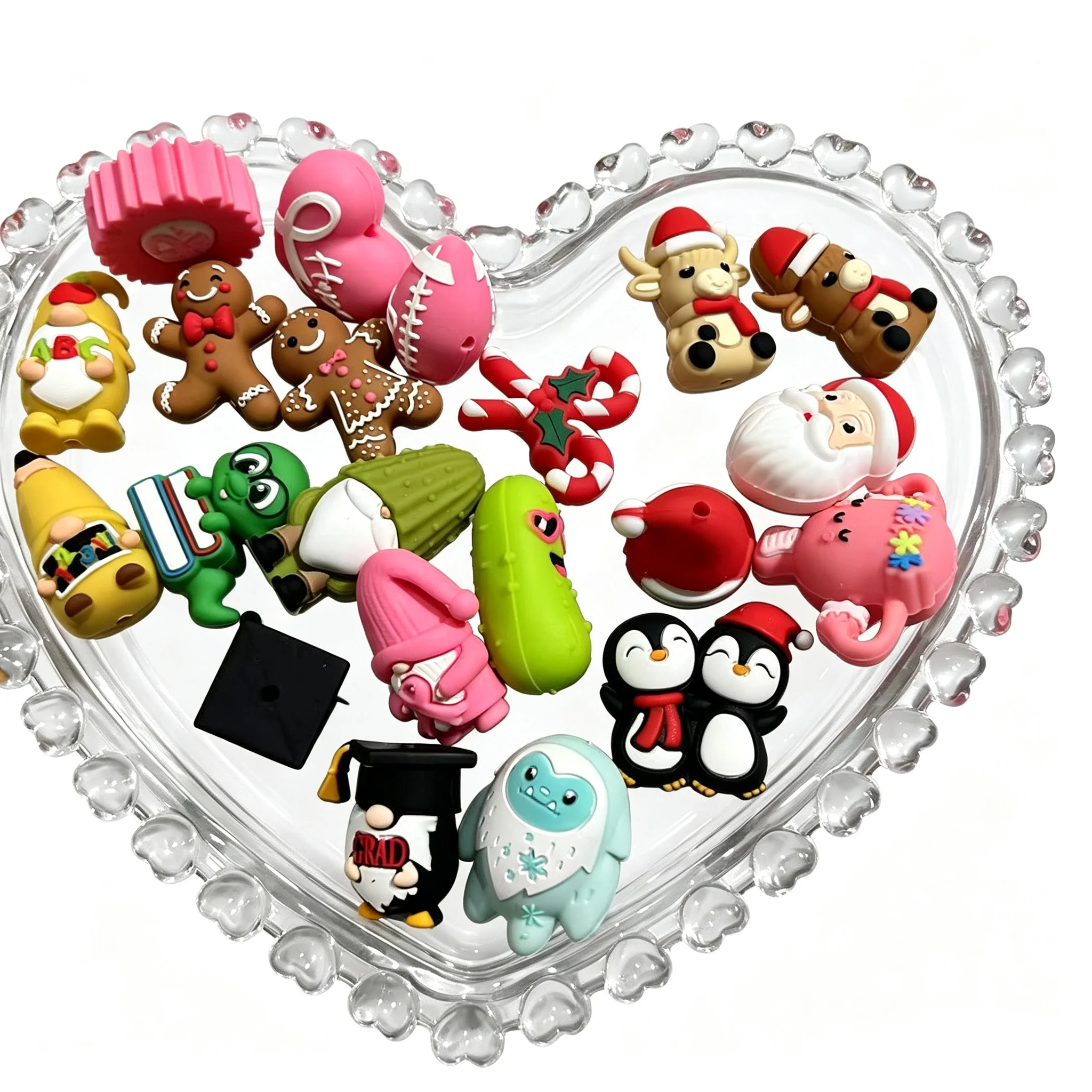 5pcs/Lot 3D Dwarf Cucumber Animal Bear Silicone Focal Beads Deer Penguin Gingerbread Man DIY For Jewelry Making Decoration