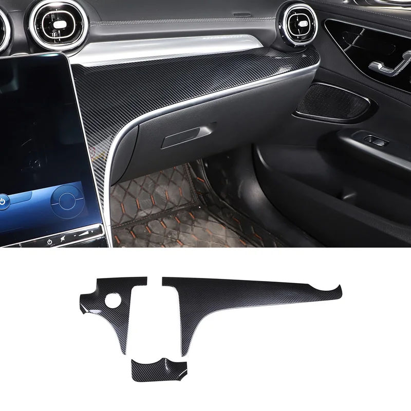 

For Mercedes-Benz C-Class 2022 Car Dashboard Decorative Panel Sticker ABS Carbon Fiber Pattern Interior Accessories LHD 3Pcs