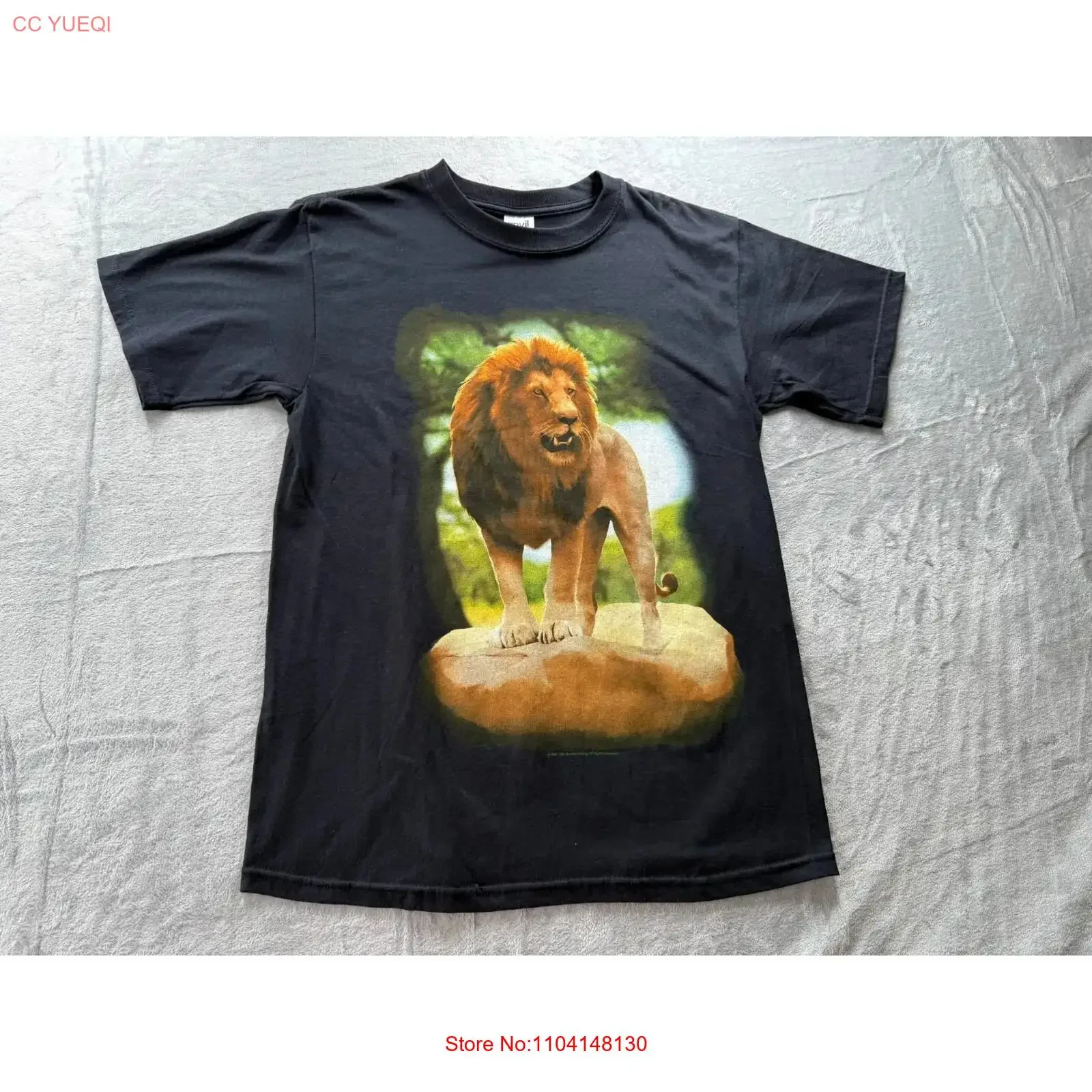 Vintage Anvil T Shirt Men's Medium Black Liquid Blue Lion Print Cotton vintage Washed streetwear Slightly Comfortable Casual