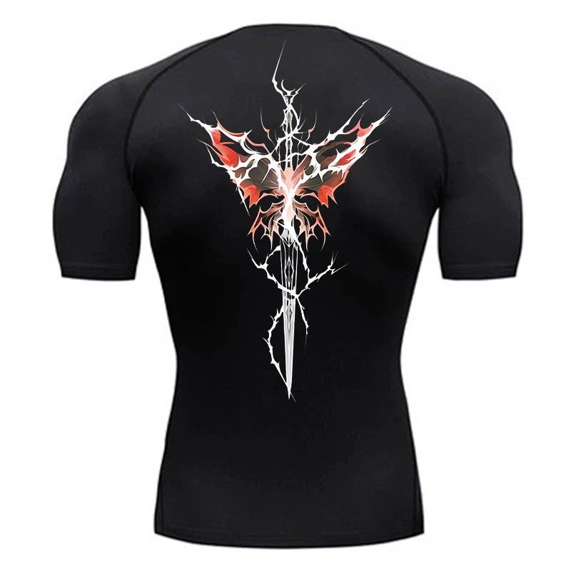 Butterfly Sword Print Compression Shirts for Men Summer Athletic Quick Dry T-shirts Gym Workout Running Tees Short Sleeve Tops
