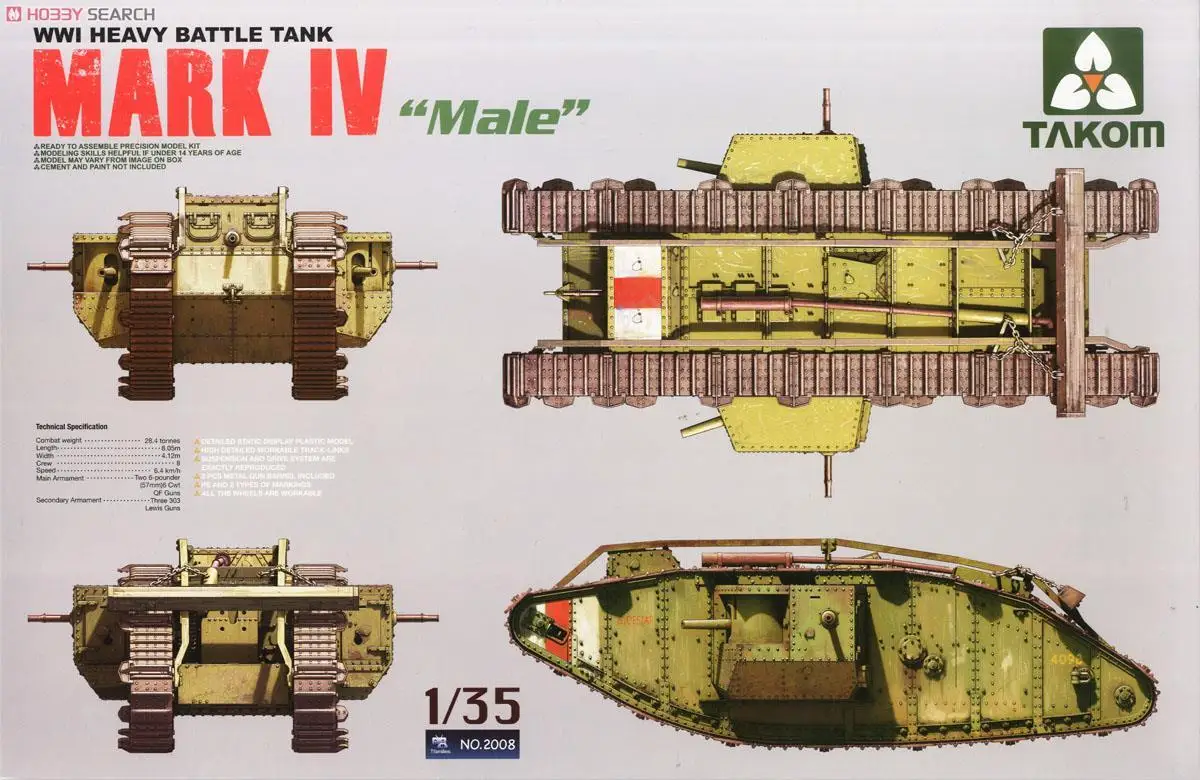 

Takom 2008 1/35 Scale WWI Mark IV Male Plastic model kit