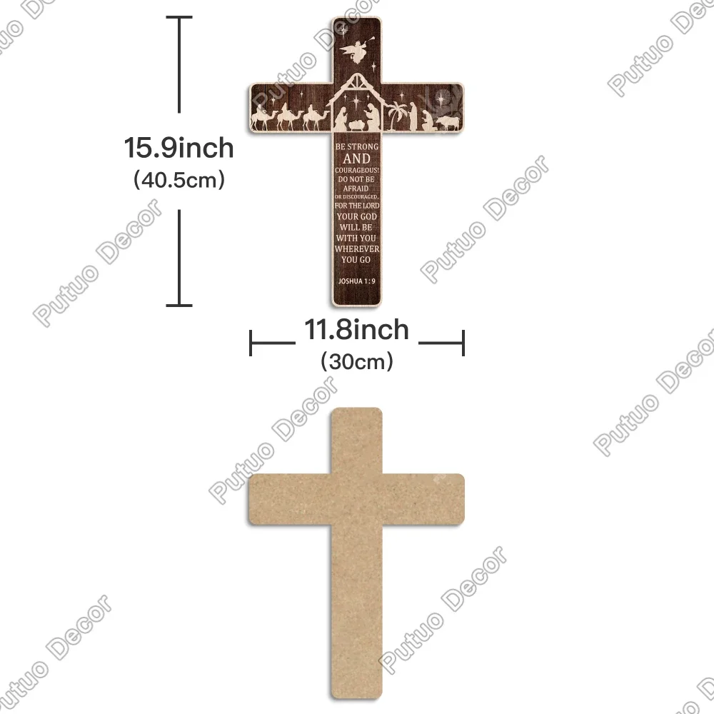 Putuo Decor Mexican Crucifix Wood Wall Decoration - 15.9 X 11.8 Inches, Day of Death Cross Decor for Room
