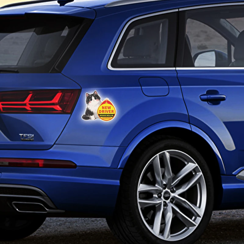 

5Pcs Reflective Warning Car Sticker – Cute Cat New Driver Keep Distance Dim Your Lights