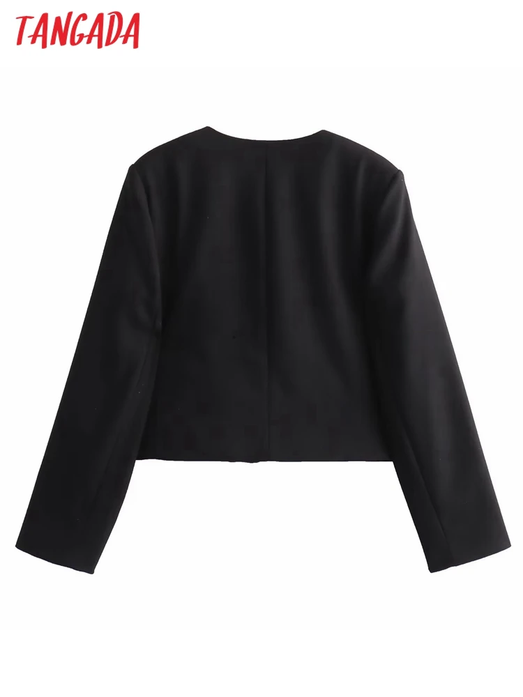 Tangada 2023 New Women Beading Decorate Crop Blazer Jacket Long Sleeve Female Coat 4M129