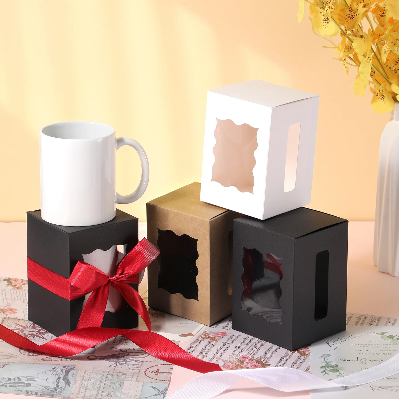 12 قطعة من صناديق هدايا الأكواب مع شريط واحد، صندوق تغليف هدايا شفاف لتغليف أكواب التسامي الفارغة 11-12 أونصة، أكواب النبيذ