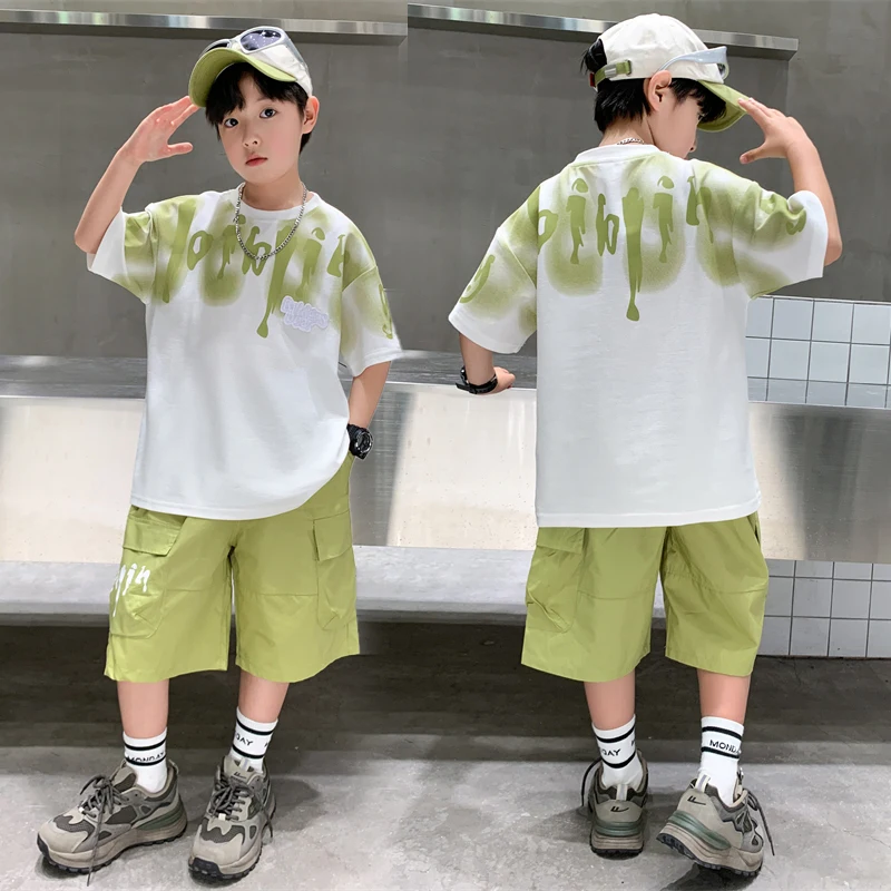 Stylish Tween Boys Clothes Set Summer Kids Sport Short Sleeve T-shirt  Shorts 2 Pieces Suit Teens Child Outfit with Letter Print