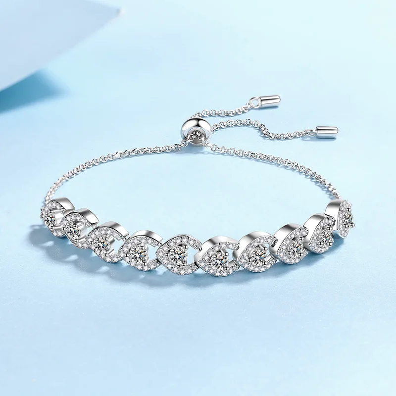 1ct Moissanite New S925 Sterling Silver Fashionable and Luxurious Adjustable Push-pull Women's Bracelet Valentine's Day Gi