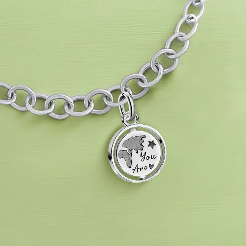 

925 Sterling Silver Vintage Pendants Globe National Map Charms Beads Fit Original Bracelet Necklace DIY Jewelry