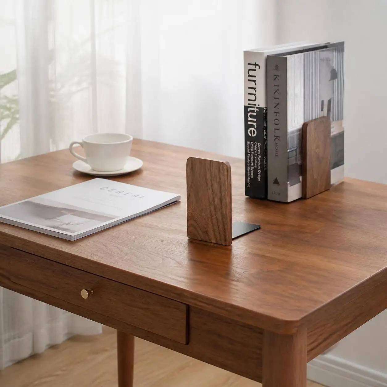 Display Holder Nature Wooden Bookends Beech Walnut INS Desktop Bookshelf Desk Organizer Simple Book Support Rack Desk Storage