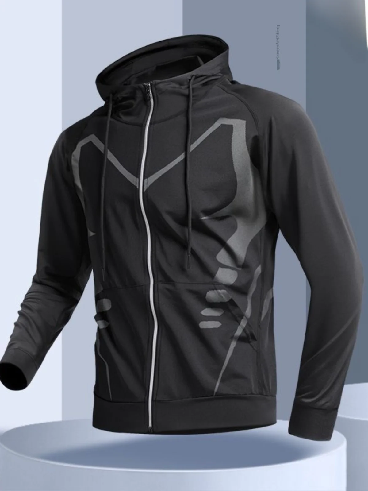Men's Fitness Hoodie Jacket Autumn Winter Fleece Lined Slim Fit Running Coat Elastic Training Wear Morning Run Sweatshirt