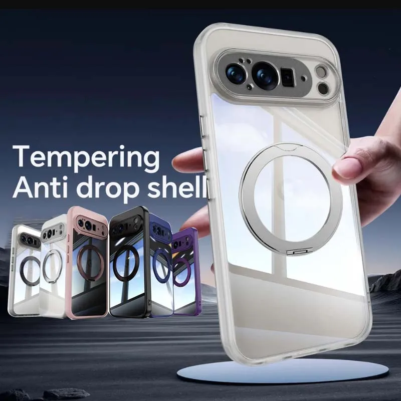 Magnetic Stand Glossy Clear Case For Google Pixel 10 Pro XL Pixel 10Pro 9A 9 Acrylic Hard PC Shockproof Protection Back Cover