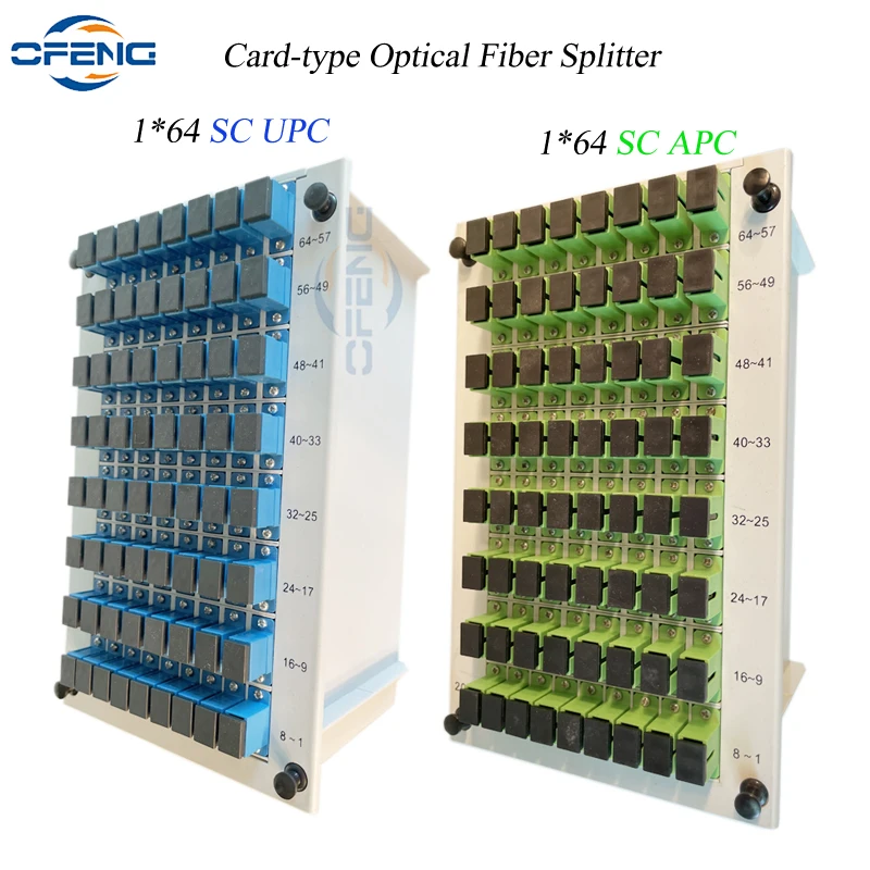 

SC APC PLC 1X64 распределитель оптического волокна типа карт SC UPC FTTH PLC разделитель коробка плоский волновой направляющий Тип оптический разветвитель на заказ