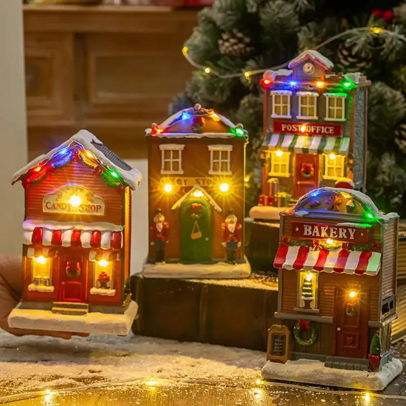 Christmas Village Buildings Christmas Town Houses Light Up Winter Village With Music Decorative Resin Table Centerpiece Ornament