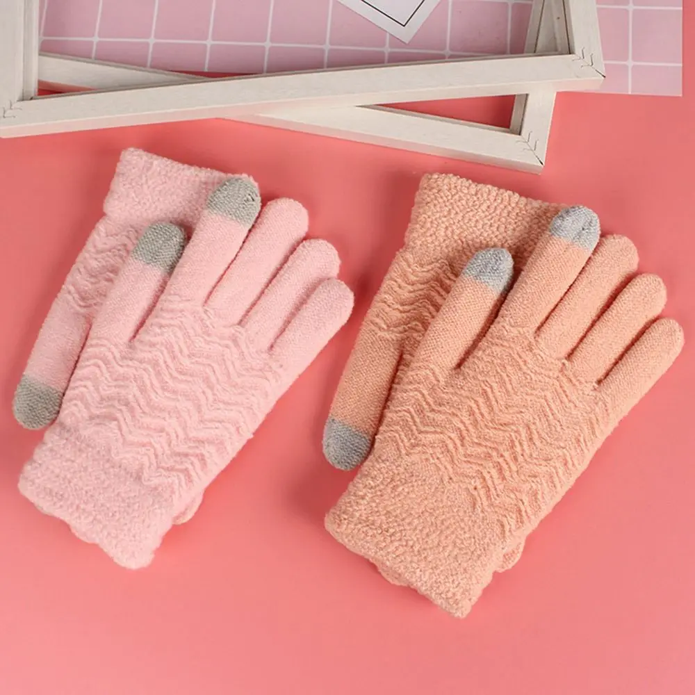 Cold Proof Autumn Winter Knitted Gloves Thickened Windproof Full Finger Gloves Thermal Thick Snow Gloves Touch Screen Gloves