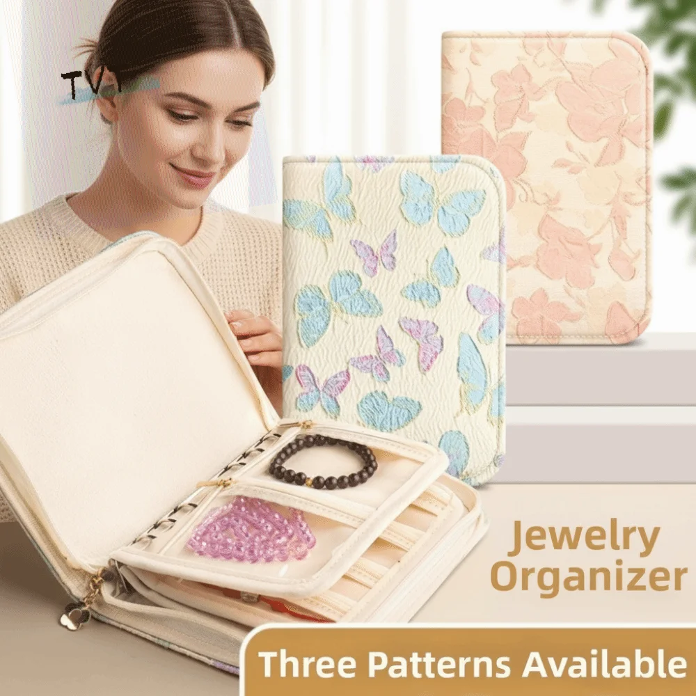 

Butterfly Flower Pattern Jewelry Storage Bag Anti-oxidation Grid Storage Jewelry Organizer Multi-layer Space Saving