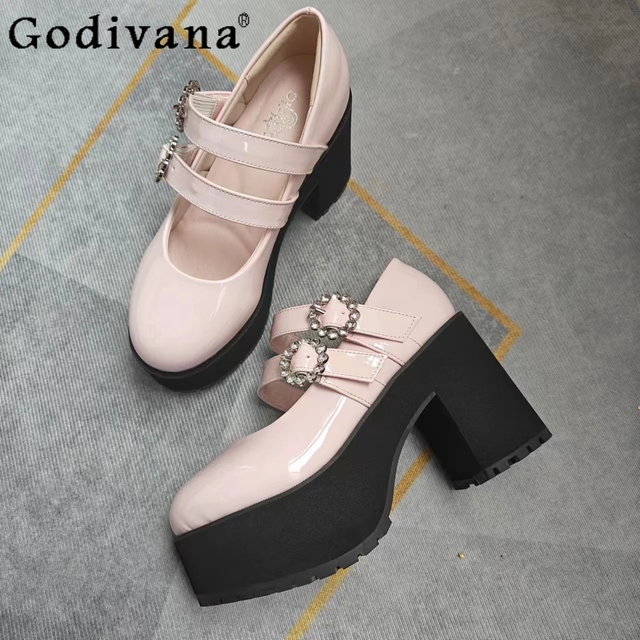 

Japanese Original Sweet Girl College Mine High Heels Rhinestone Lolita Women's Round Head Thick Heel Mass-produced Single Shoes