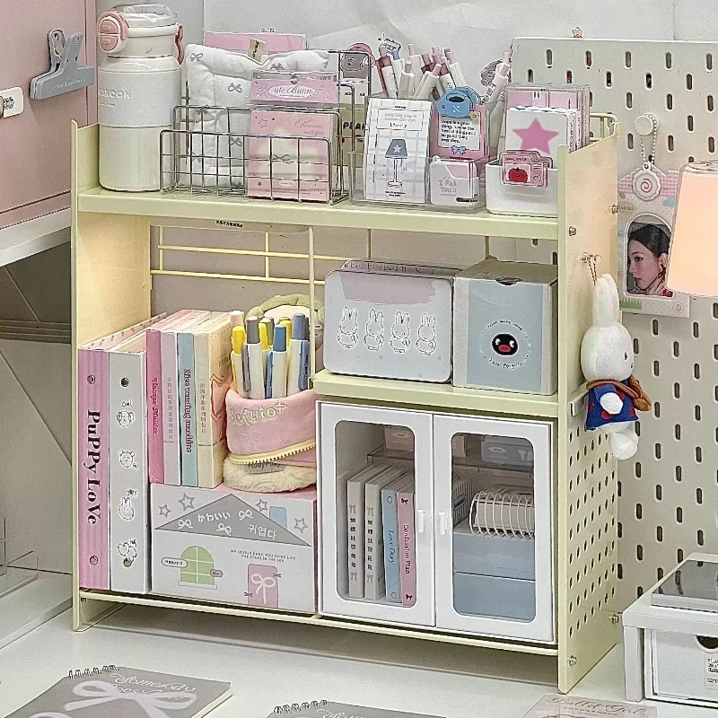 Cream Style Iron Mesh Desk Organizer Large Capacity Shelf for Office Supplies Craft Paper Storage Rack for Scrapbooking
