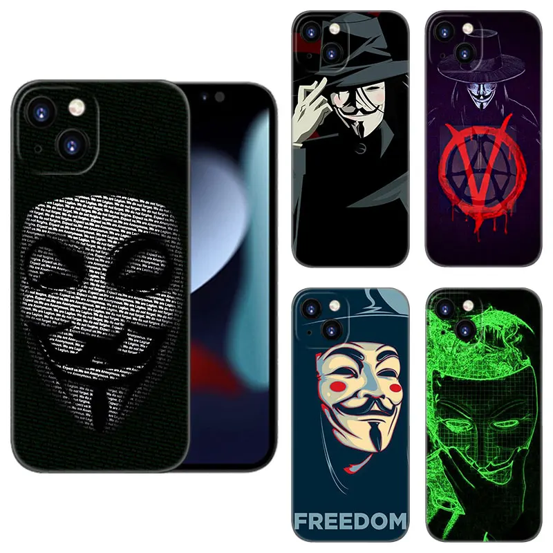 V for Vendetta Phone Case For Apple iPhone 12 13 Mini 11 14 15 Pro XS Max 7 8 Plus X XR SE 2020 2022 Black Silicone Case