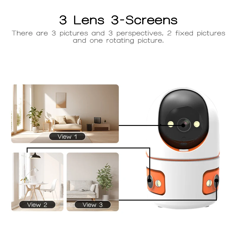 15MP WiFi Camera Three screens Three lens Home Indoor IP Cameras Color Night Ai Tracking Security CCTV Surveillance Baby Monitor